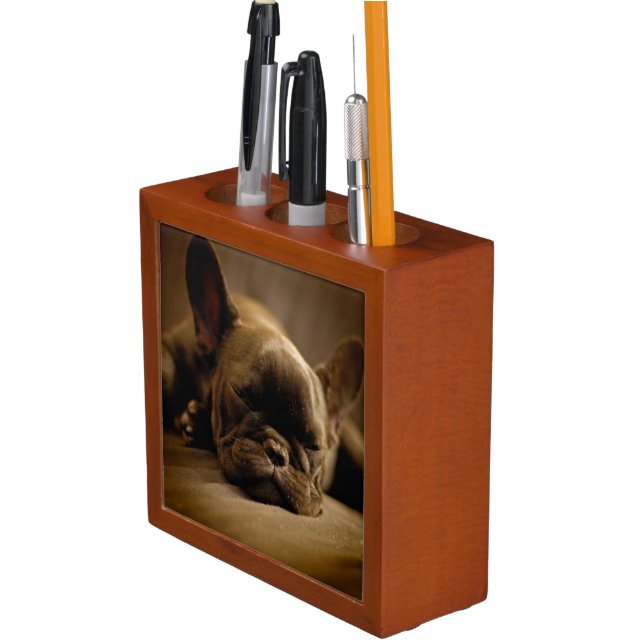 Sleepy French Bulldog Desk Organizer (In Situ)