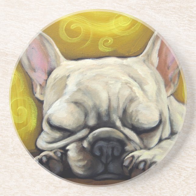 Sleepy Frenchie Drink Coaster (Front)