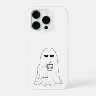Sleepy Ghost with Coffee – Minimalist Cozy iPhone 16 Pro Case