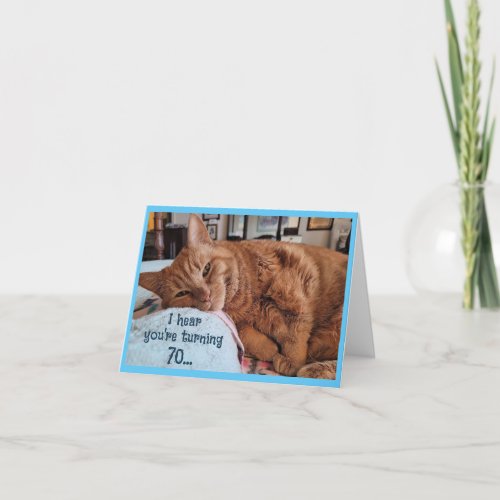 Sleepy Ginger Cat 70th Birthday Card