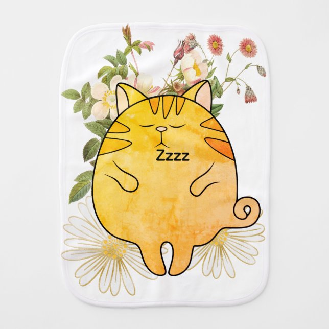 Sleepy Ginger Cat Baby Burp Cloth (Front)