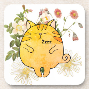 Sleepy Ginger Cat Beverage Coaster