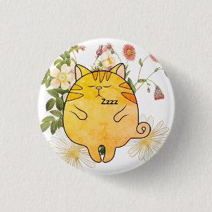 Sleepy Ginger Cat Button