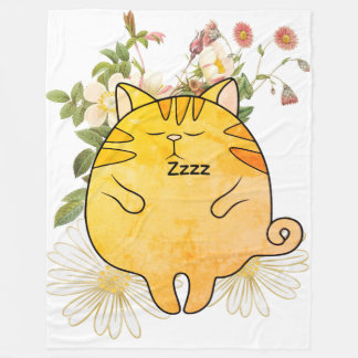 Sleepy Ginger Cat Fleece Blanket