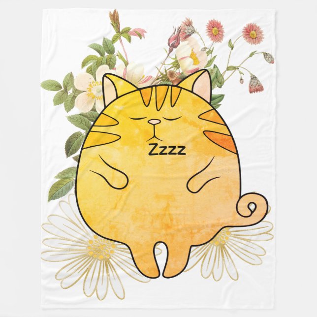 Sleepy Ginger Cat Fleece Blanket (Front)
