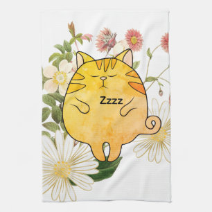 Sleepy Ginger Cat Kitchen Towel