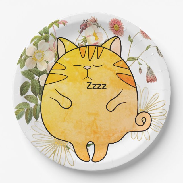 Sleepy Ginger Cat Paper Plates (Front)
