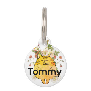 Sleepy Ginger Cat Pet ID Tag