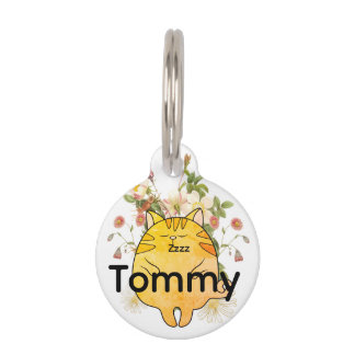Sleepy Ginger Cat Pet ID Tag