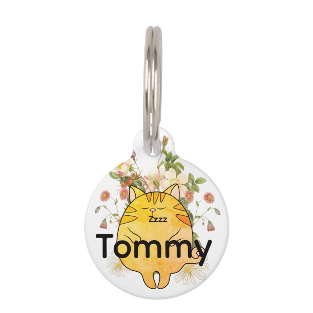 Sleepy Ginger Cat Pet ID Tag (Front)