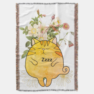 Sleepy Ginger Cat Throw Blanket