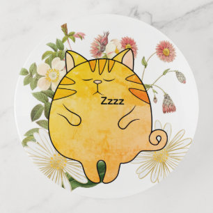 Sleepy Ginger Cat Trinket Tray