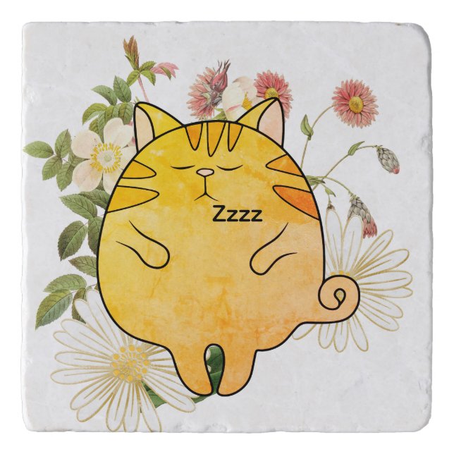 Sleepy Ginger Cat Trivet (Front)