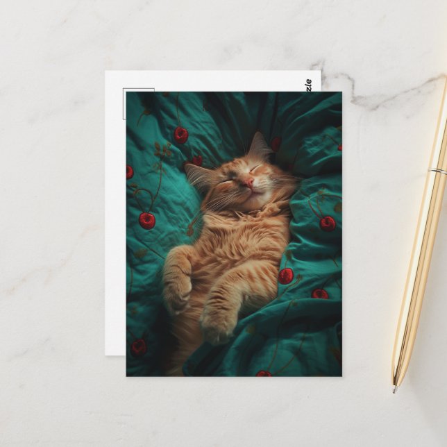 Sleepy Ginger Kitty  Postcard (Front/Back In Situ)