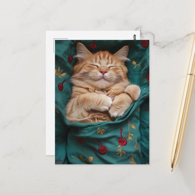 Sleepy Ginger Kitty Postcard (Front/Back In Situ)