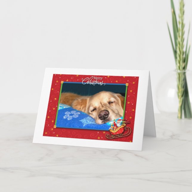 Sleepy Golden Retriever Holiday Greeting Card (Front)