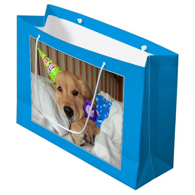 Sleepy Golden Retriever in Pajamas Birthday Large Gift Bag (Front Angled)