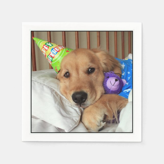 Sleepy Golden Retriever in Pajamas Birthday Napkins (Front)