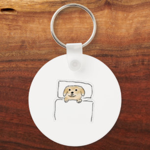 Sleepy Golden Retriever Puppy In Bed Keychain