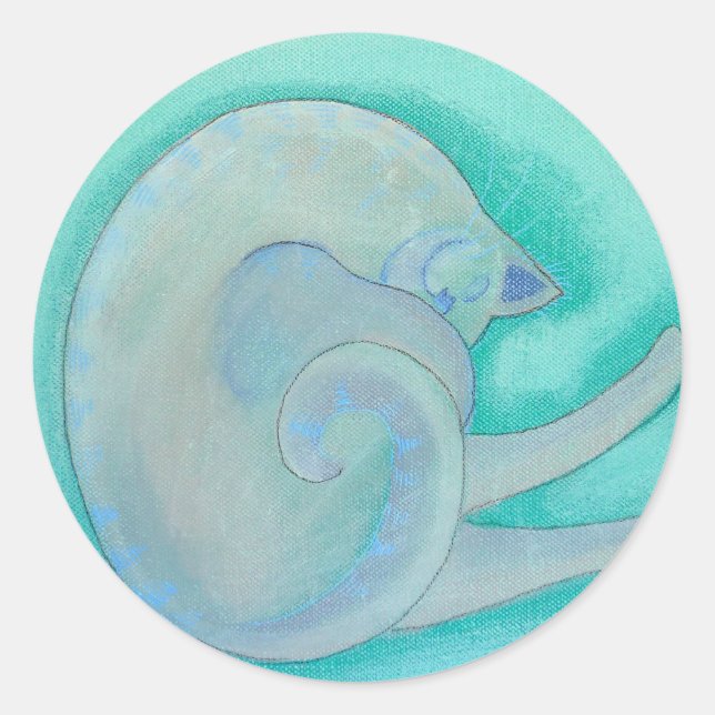 Sleepy Gray Cat. Classic Round Sticker (Front)