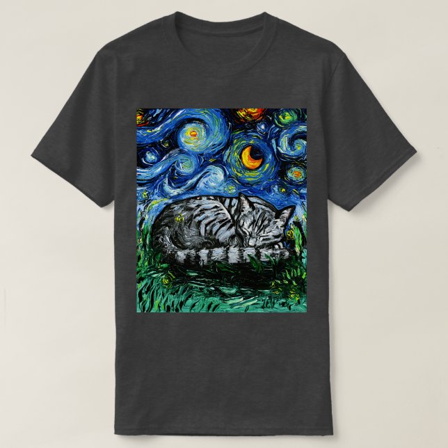 Sleepy Gray Tabby Night T-Shirt (Design Front)