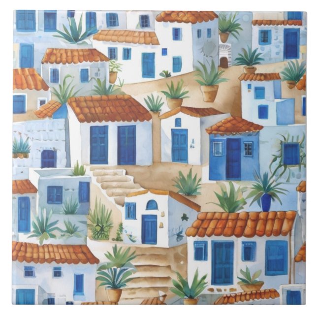 Sleepy Greek Village, Greece Travel Souvenir Ceramic Tile (Front)