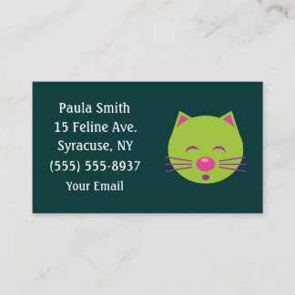 Sleepy Green Cat Business Cards