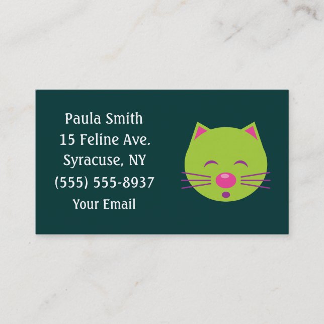 Sleepy Green Cat Business Cards (Front)