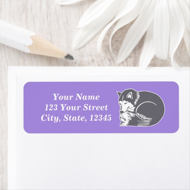 Sleepy Grey Husky Lilac Return Address Labels (Insitu)