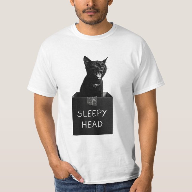Sleepy Head Black Cat T-Shirt (Front)