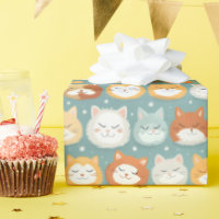 Sleepy Head Cat Heads Wrapping Paper