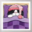 Sleepy Head Cat Wearing A Night Cap Art Print