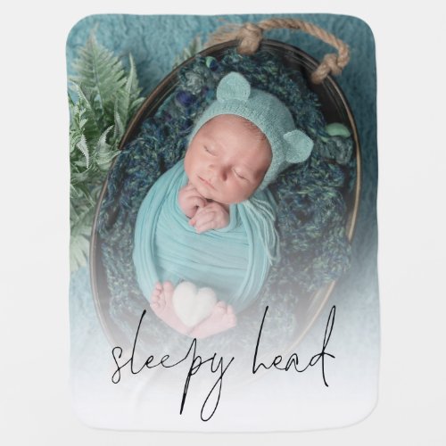 Sleepy Head Photo Monogram Turquoise Baby Blanket