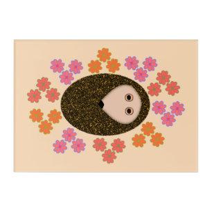 Sleepy Hedgehog and Flowers Acrylic Wall Art