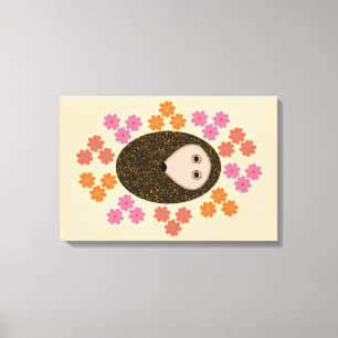 Sleepy Hedgehog and Flowers Canvas Print