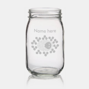 Sleepy Hedgehog and Flowers Custom Name Mason Jar