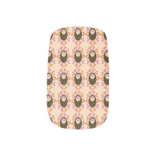 Sleepy Hedgehog and Flowers False Nails Minx Nail Wraps