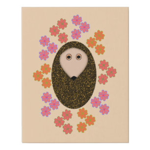 Sleepy Hedgehog and Flowers Faux Canvas