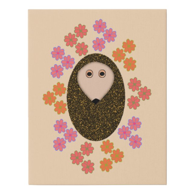 Sleepy Hedgehog and Flowers Faux Canvas (Front)