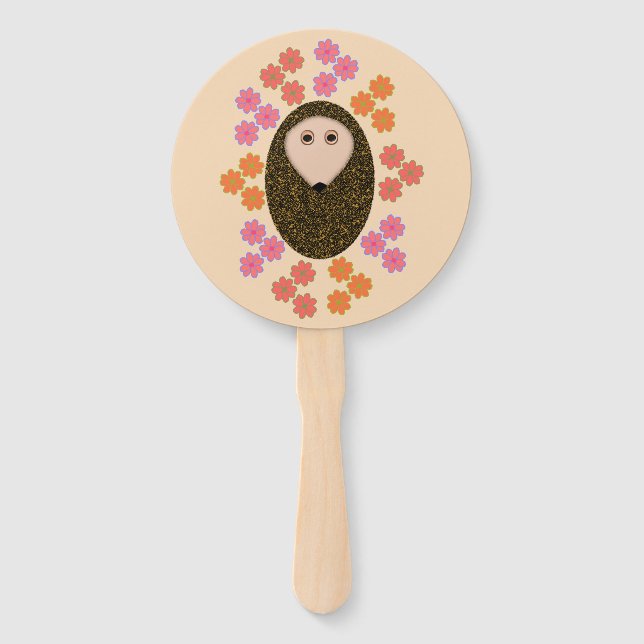 Sleepy Hedgehog and Flowers Hand Fan (Front)