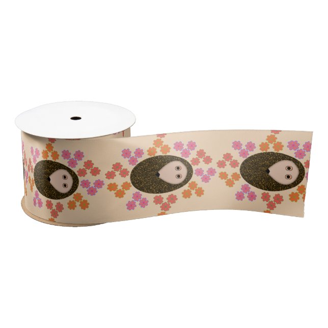 Sleepy Hedgehog and Flowers Ribbon (Spool)