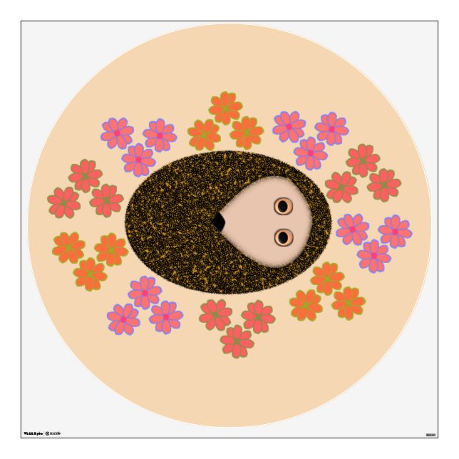 Sleepy Hedgehog and Flowers Wall Decal (Front)