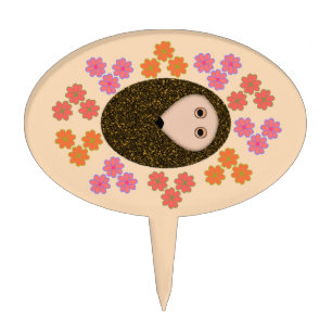Sleepy Hedgeohg and Flowers Cake Pick