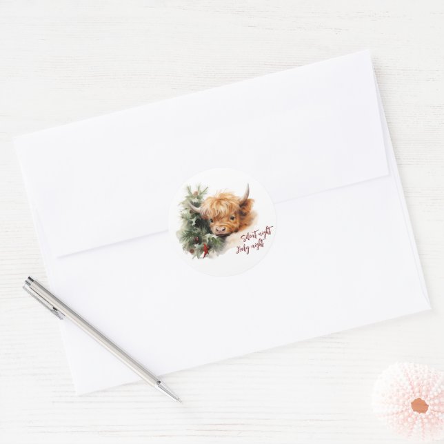 Sleepy Highland Cow  Classic Round Sticker (Envelope)