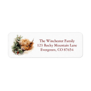 Sleepy Highland Cow Return Address Labels