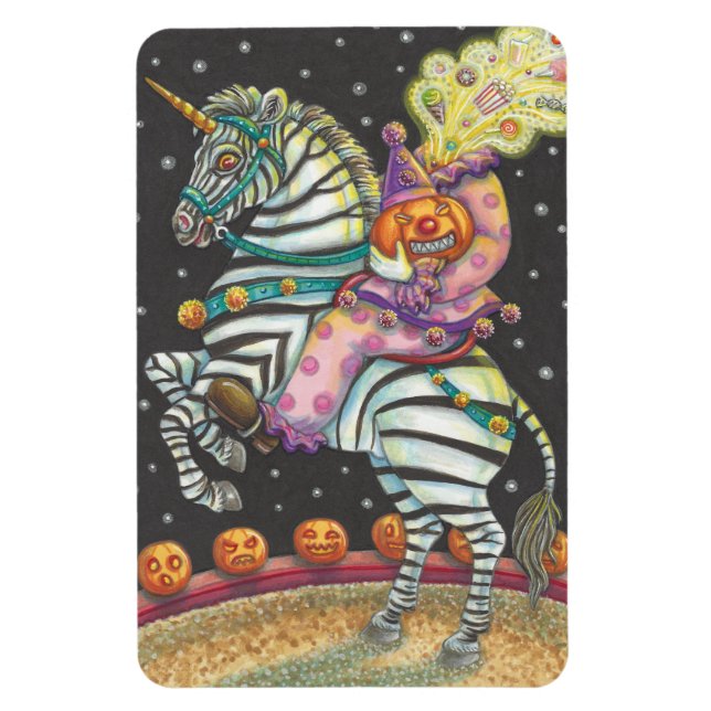 SLEEPY HOLLOW CIRCUS CLOWN RIDING UNICORN ZEBRA MAGNET (Vertical)