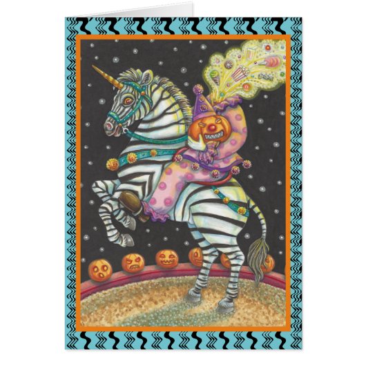 SLEEPY HOLLOW CIRCUS CLOWN, ZEBRA GREETING CARD Bl (Front)