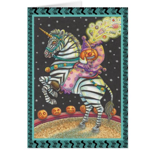 SLEEPY HOLLOW CIRCUS CLOWN, ZEBRA GREETING CARD Bl (Front)
