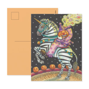 SLEEPY HOLLOW CIRCUS CLOWN, ZEBRA Halloween Holiday Postcard