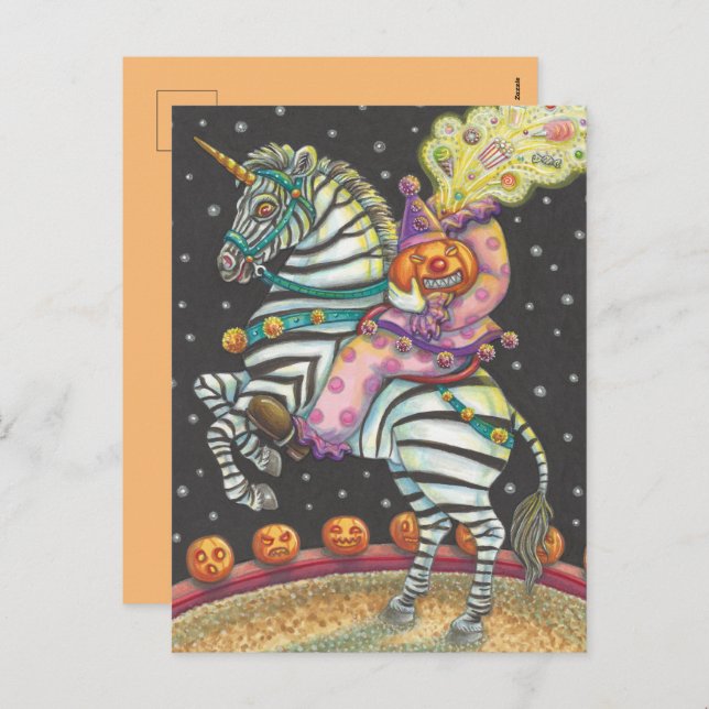 SLEEPY HOLLOW CIRCUS CLOWN, ZEBRA Halloween Holiday Postcard (Front/Back)